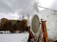 This disused component was part of the training equipment used for cosmonauts who flew to the Mir station. It would be submerged in a giant pool, and the cosmonauts would practice spacewalking around it, avoiding the rocket thrusters and the antennae.