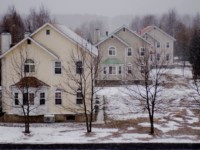 The three NASA cottages at Star City on a miserable winters day.