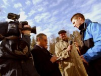 Roberto faces the Italian press on the day of the crew's certification for the flight.